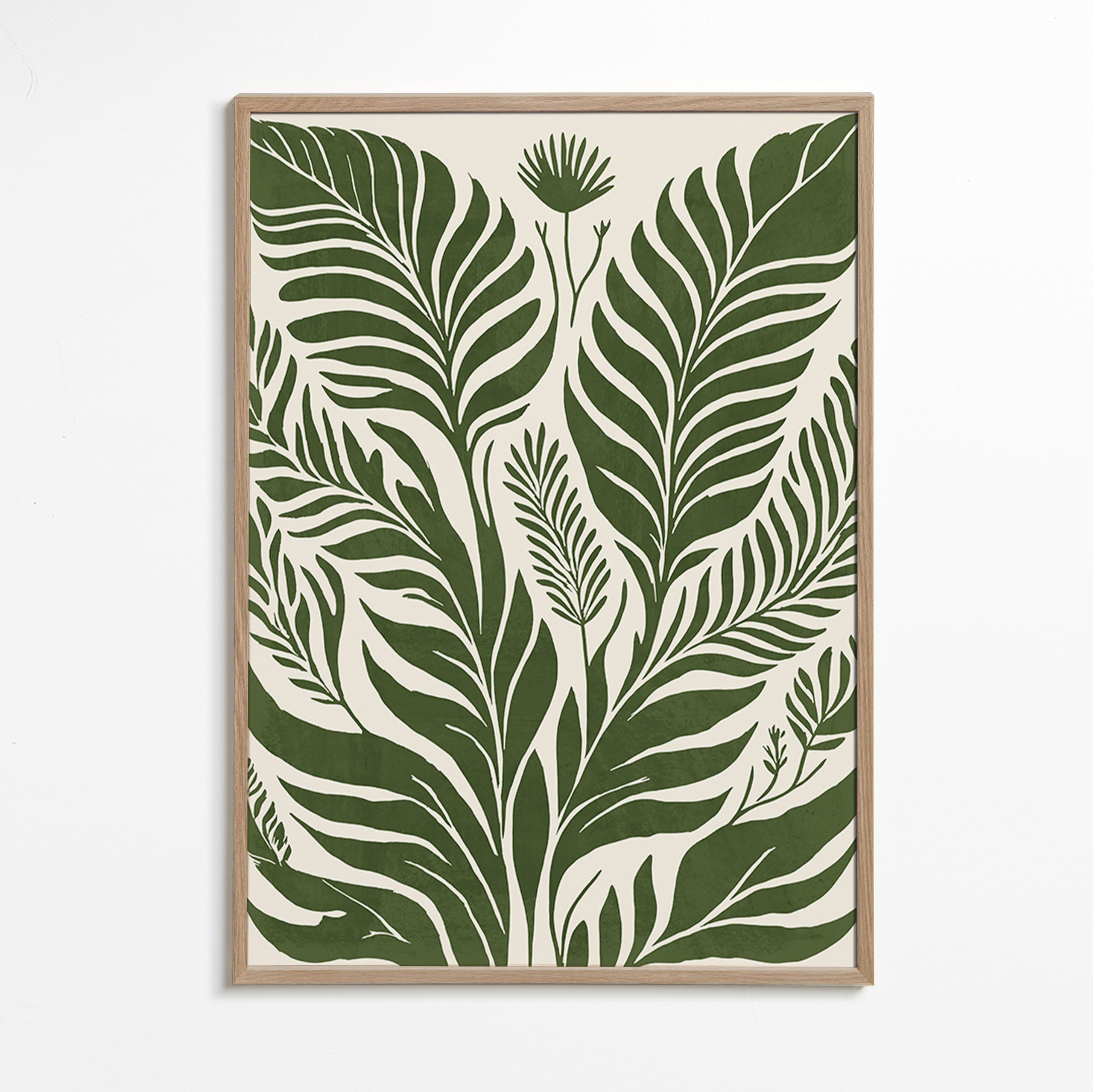 Lámina botánica de hojas verdes sobre fondo beige – Oak Frame
