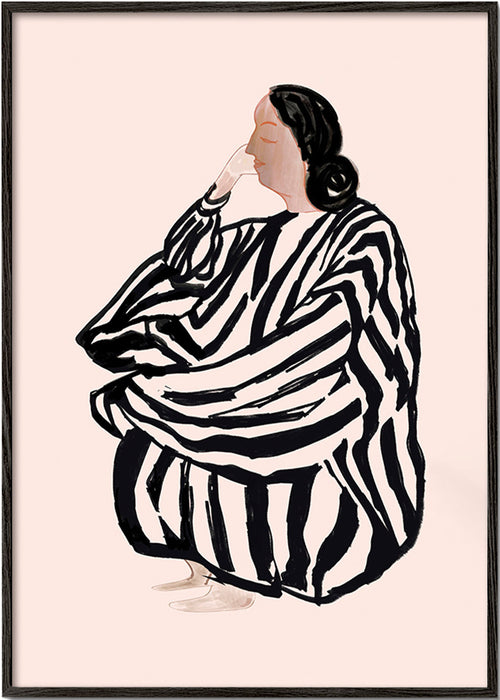 Ilustración de figura femenina con rayas expresivas – Black Frame