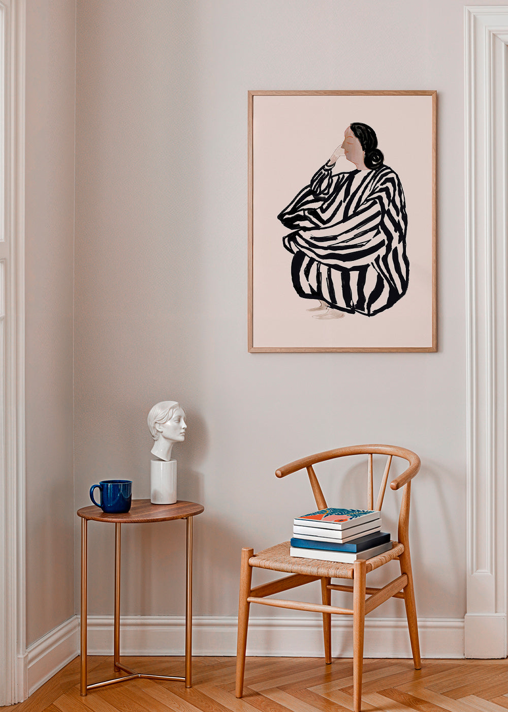 Ilustración de figura femenina con rayas expresivas – Product3