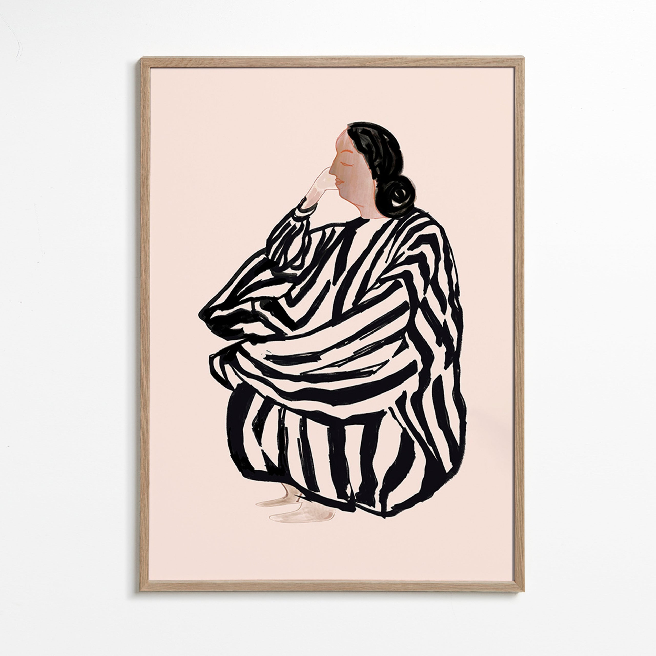 Ilustración de figura femenina con rayas expresivas – Oak Frame