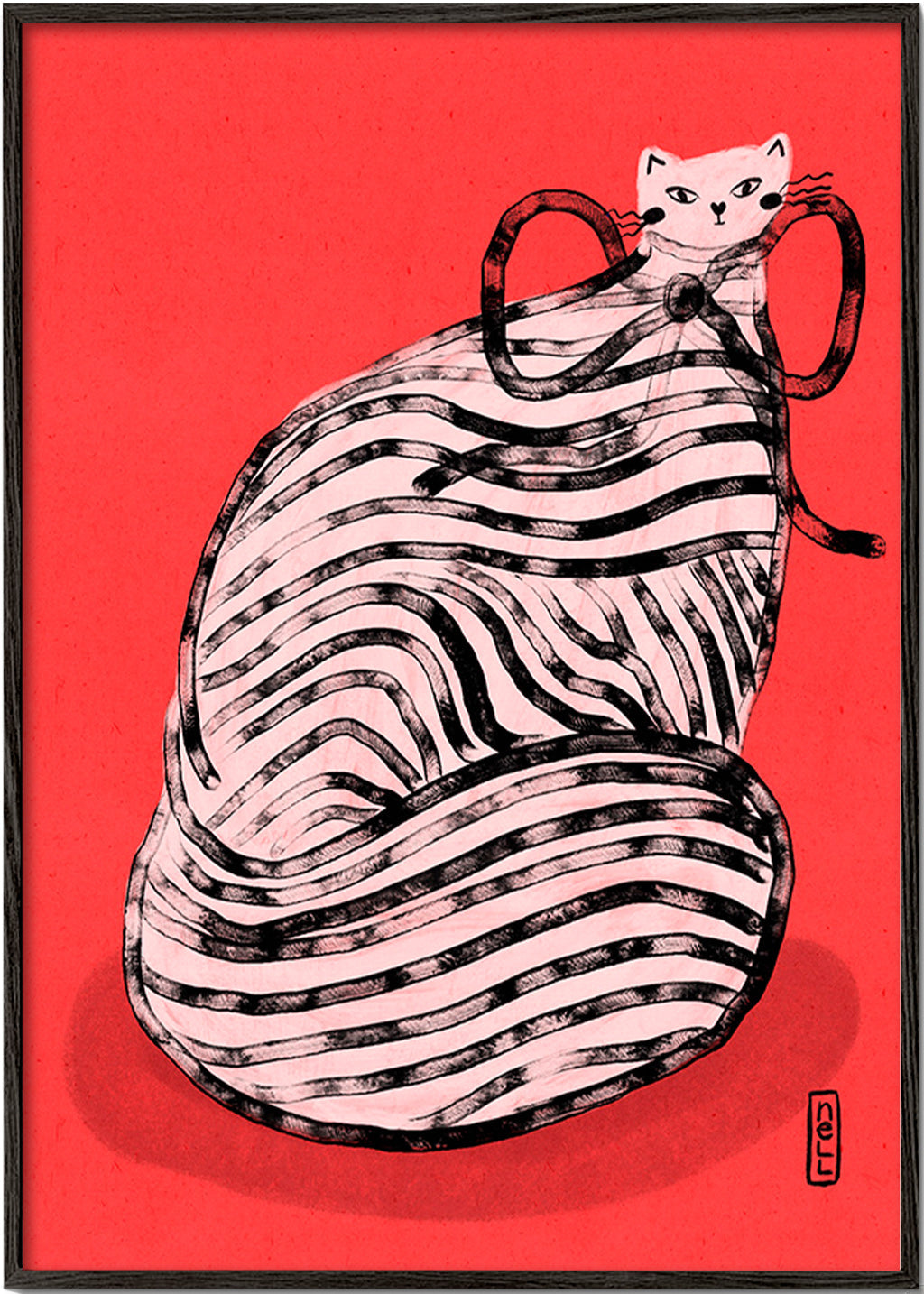 Cuadro gato rayado con toque gráfico – Black Frame