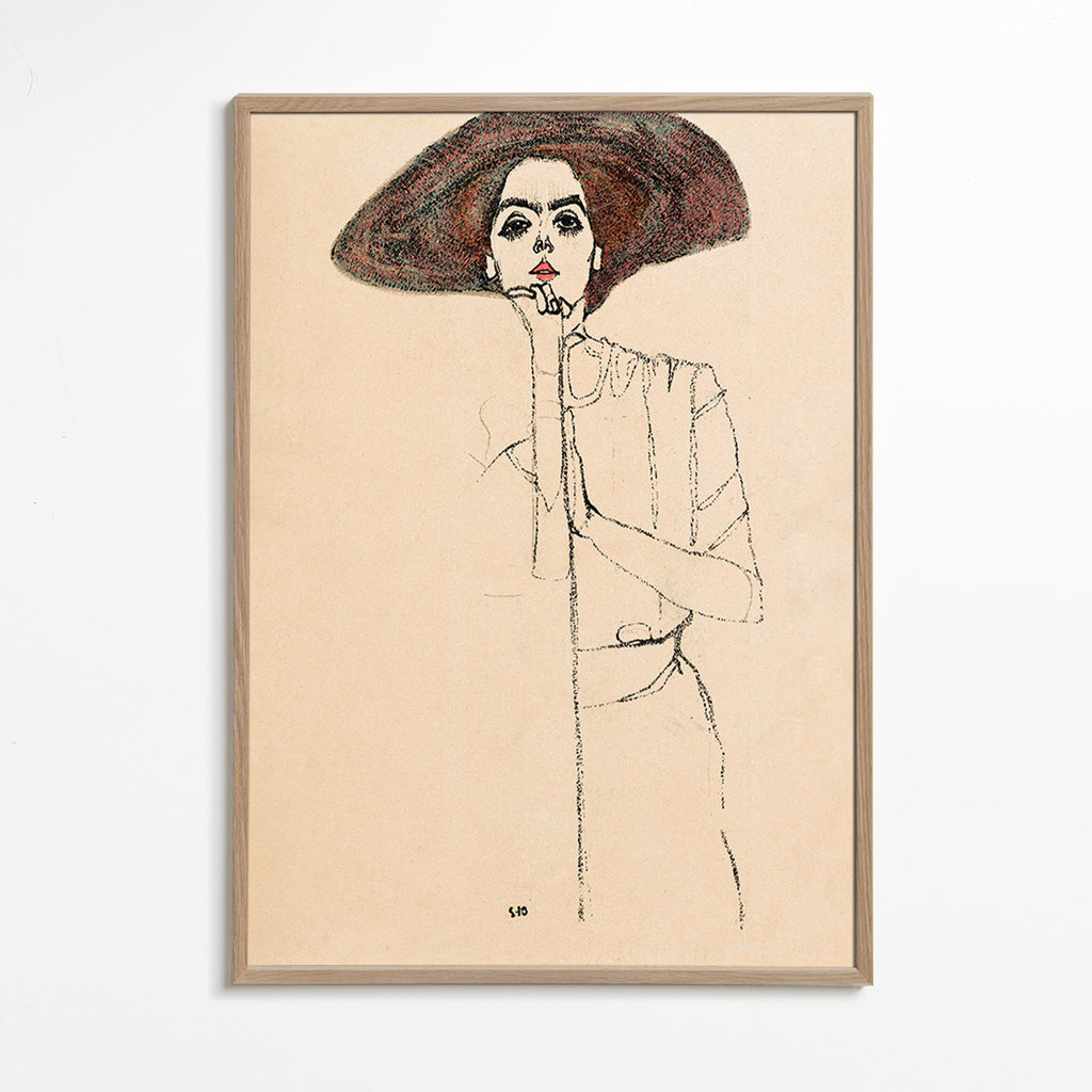 Ilustración retrato con sombrero y trazo expresivo – Oak Frame
