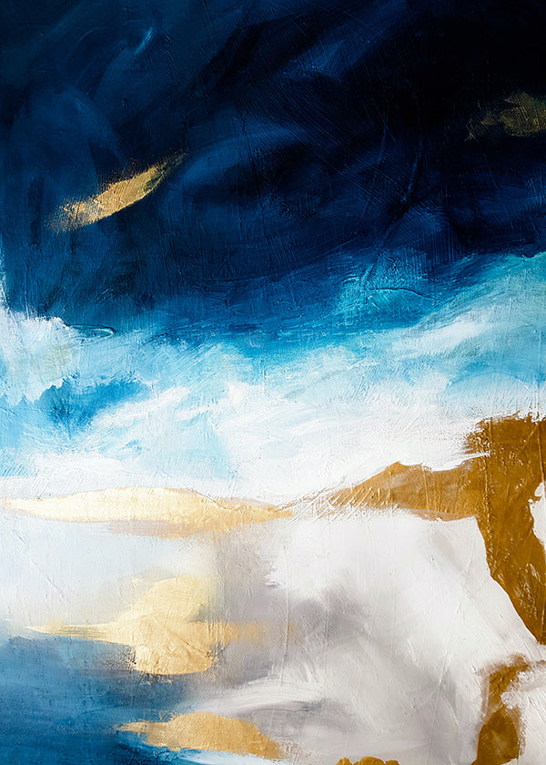 Cuadro abstracto azul y dorado en textura