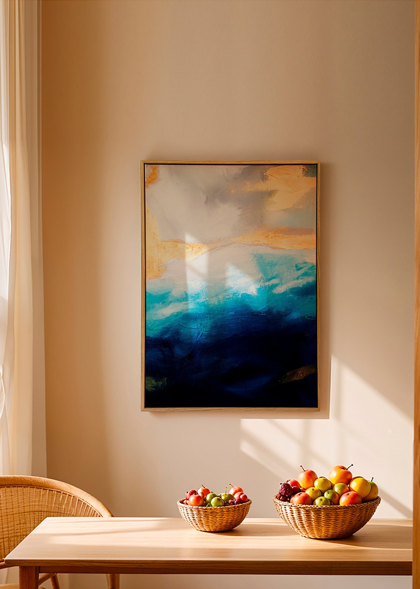 Cuadro abstracto con mar en azul y toques dorados – Canvas2