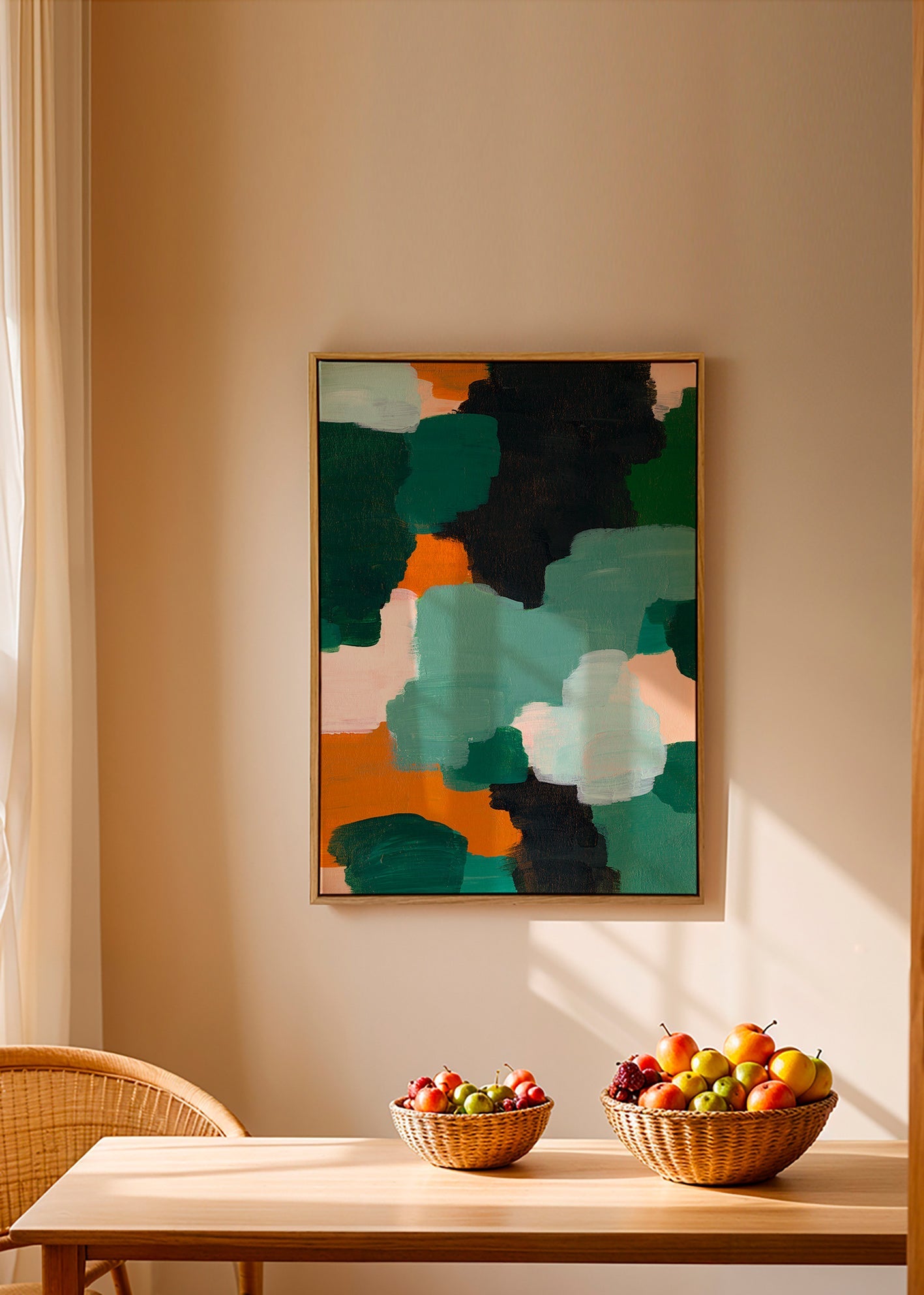 Cuadro abstracto con pinceladas verdes y ocre – Canvas1