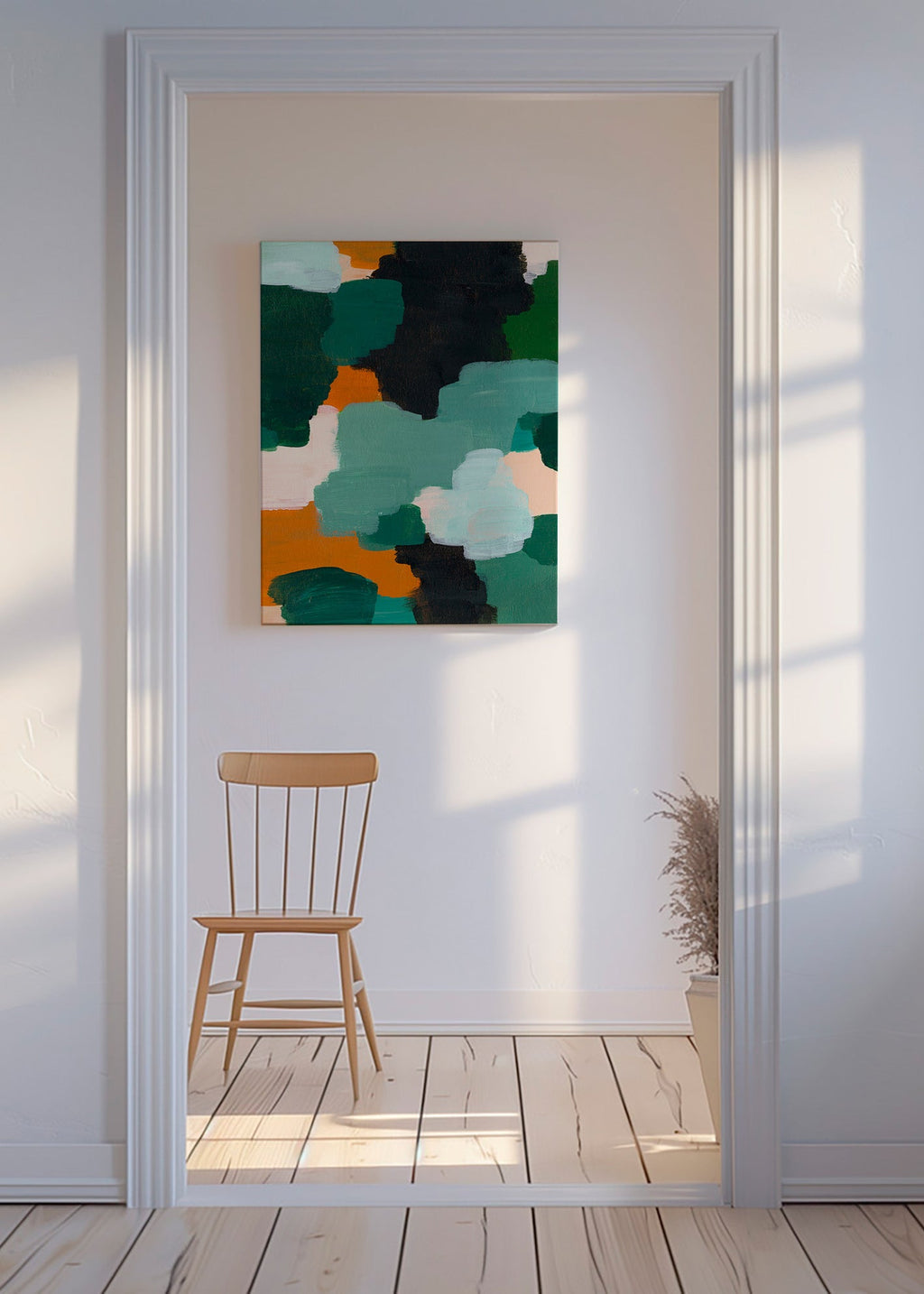 Cuadro abstracto con pinceladas verdes y ocre – Canvas