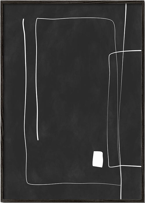 Cuadro minimalista de líneas blancas sobre fondo negro – Black Frame