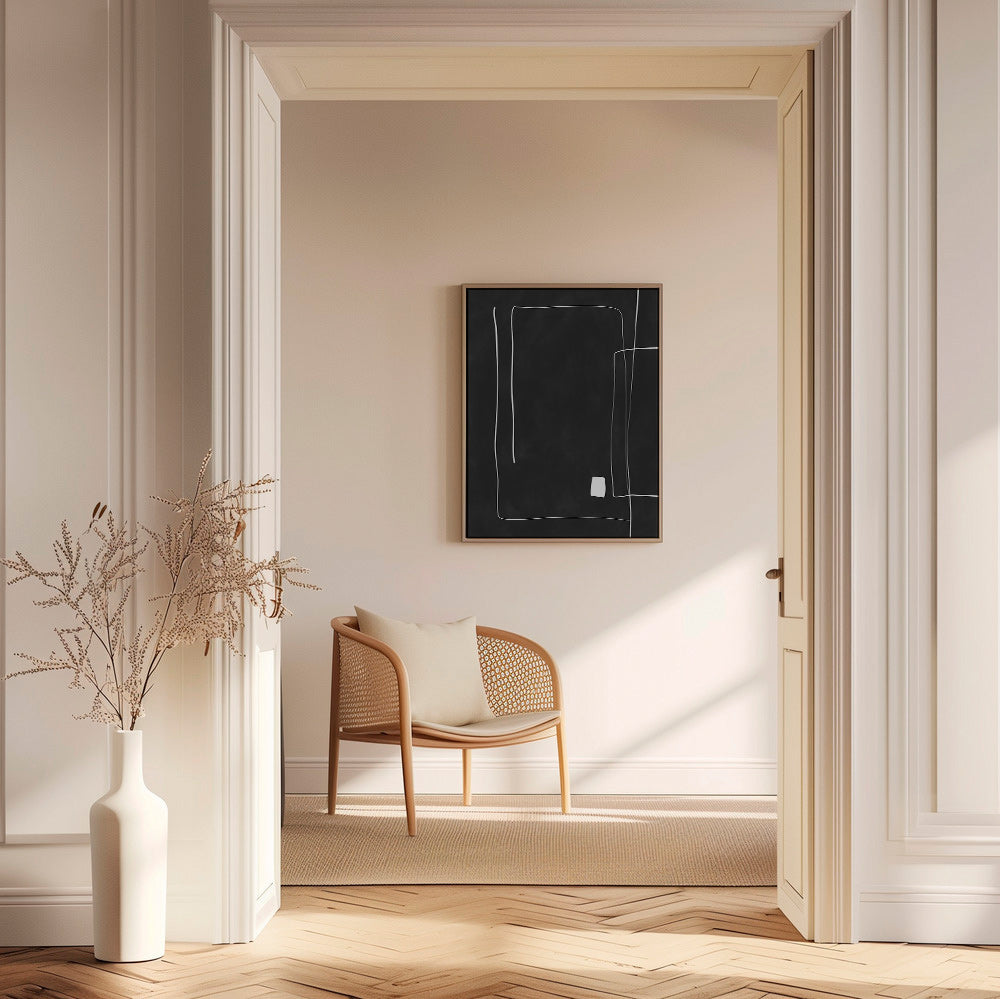 Cuadro minimalista de líneas blancas sobre fondo negro – Canvas1