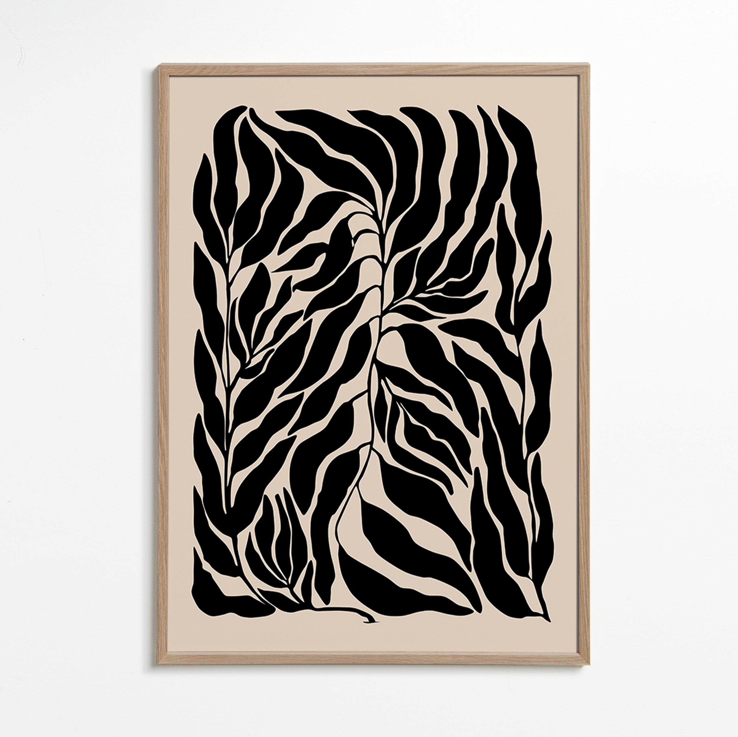 Lámina botánica hojas en silueta negra – Oak Frame