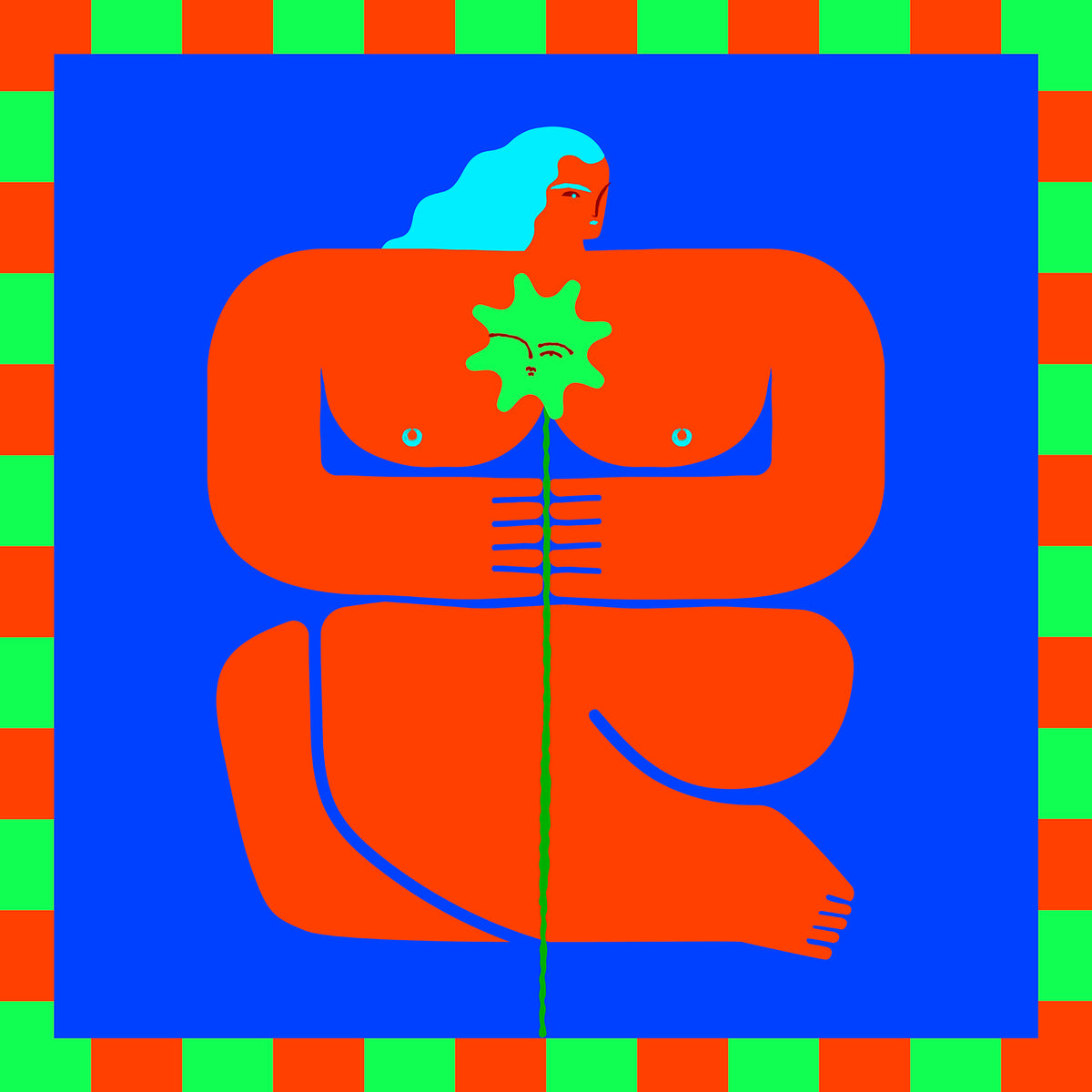 Stylized Human Form with Vibrant Orange and Blue Hues - Unframed art print