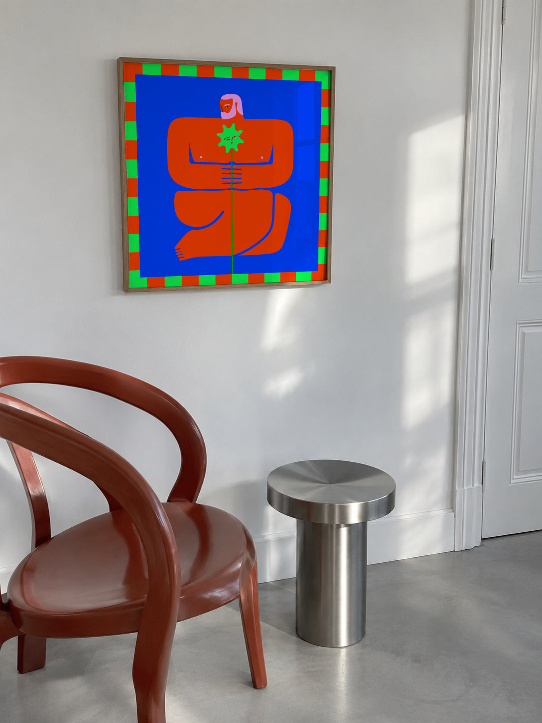 Contemplative Embrace - Framed poster in an interior
