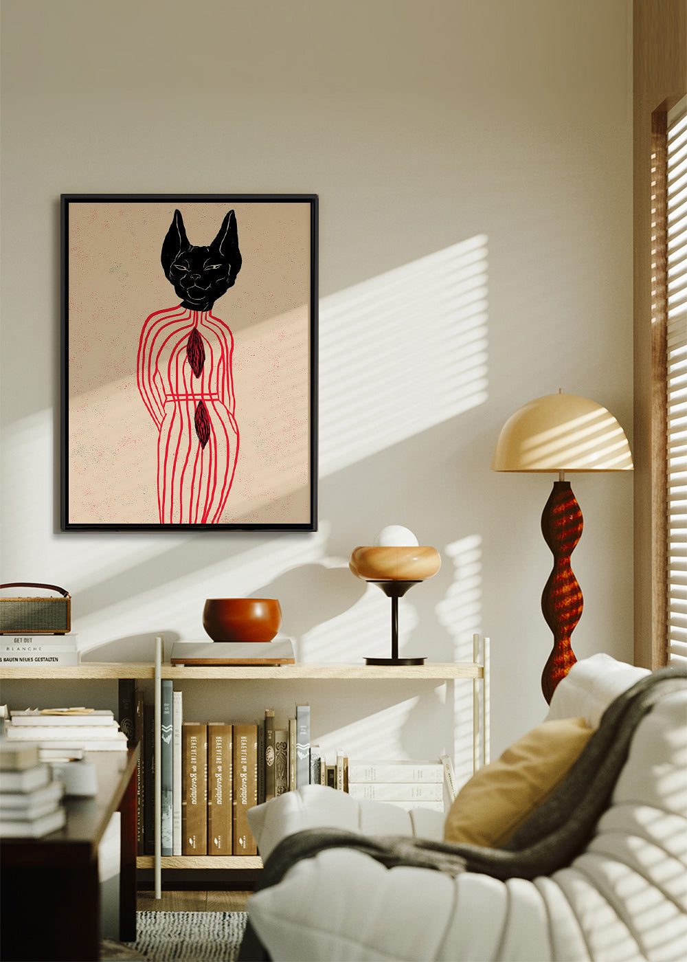 Cuadro gato estilizado con líneas rojas – Canvas1