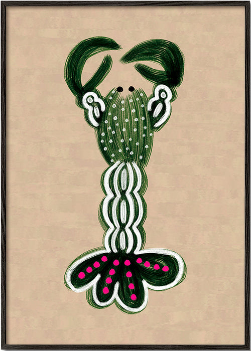 Cuadro de langosta verde ilustrada – Black Frame