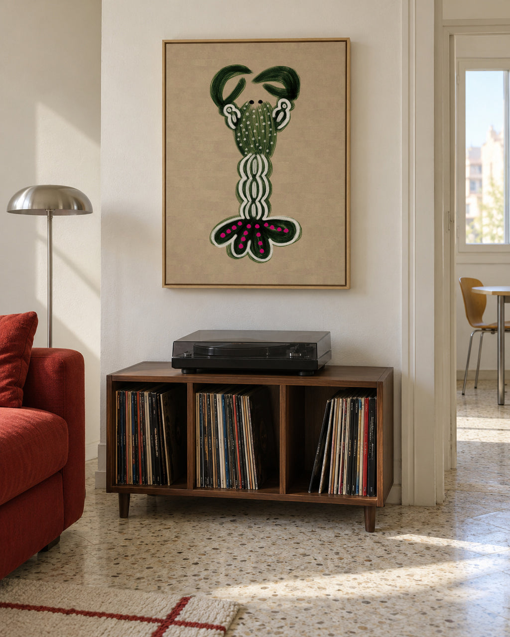 GREEN LOBSTER - Framed canvas in an interior