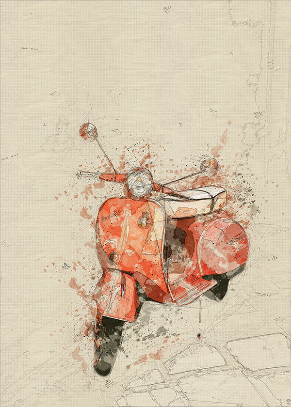 Ilustración Vespa roja sobre fondo texturado