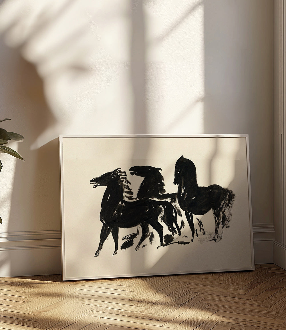 Cuadro tres caballos: dibujo en tinta gestual – Product3