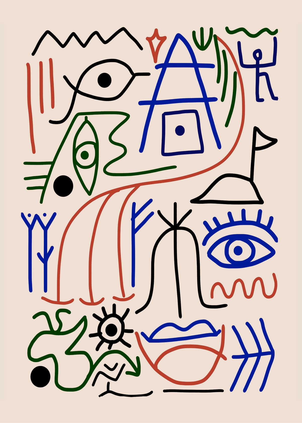 Line Art Bizarre Ancient Symbol - Unframed art print