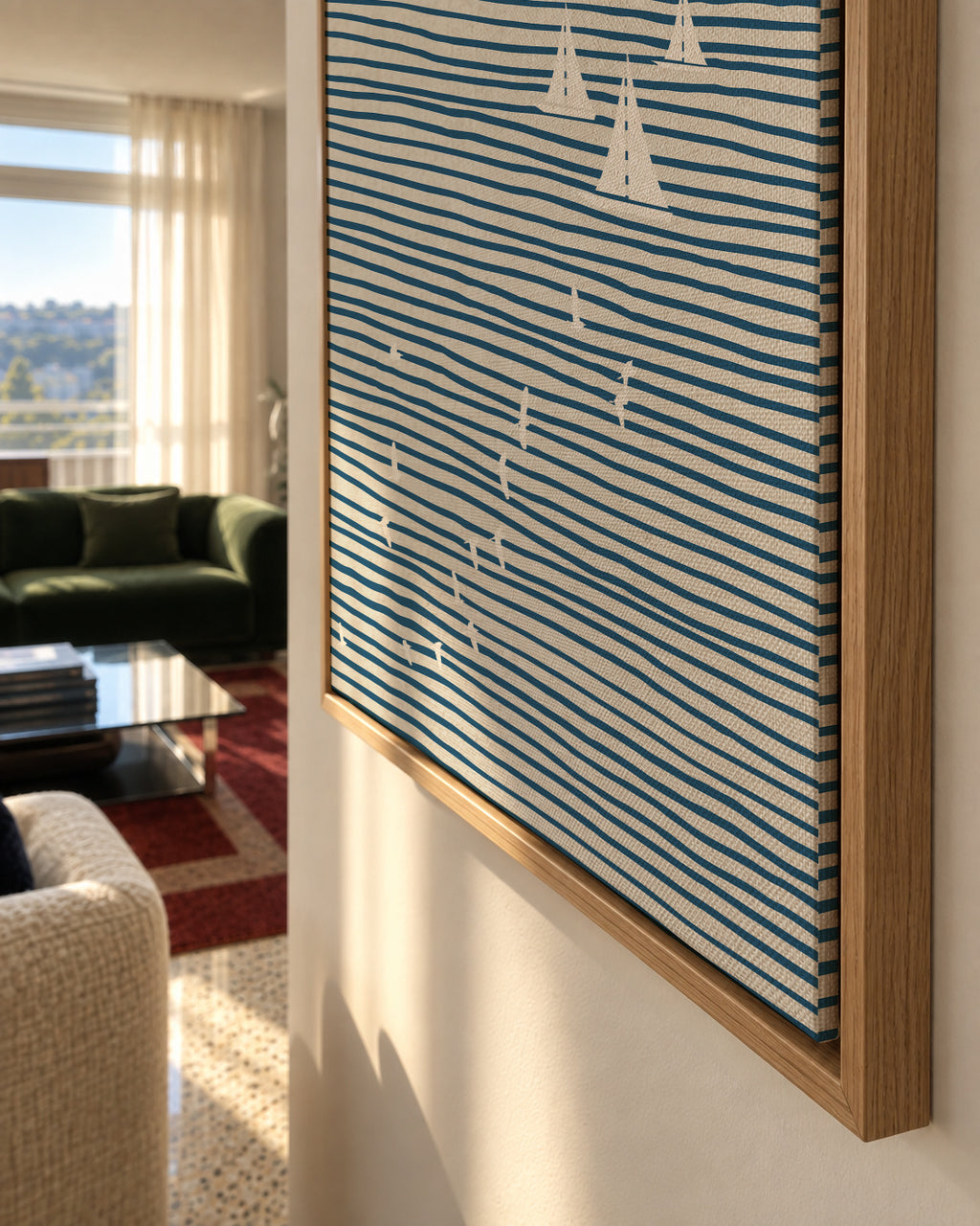 Three White Sails - Framed canvas detail