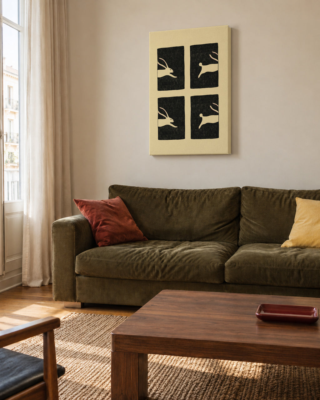 Infinitely Hopping Bunny - Unframed canvas in an interior