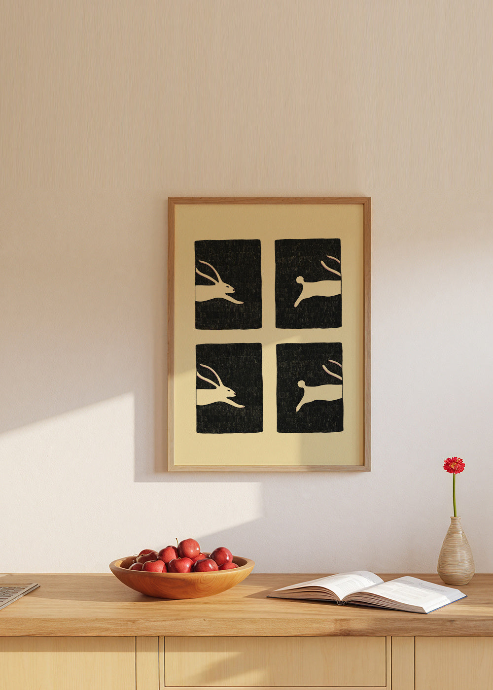Infinitely Hopping Bunny - Framed poster in an interior