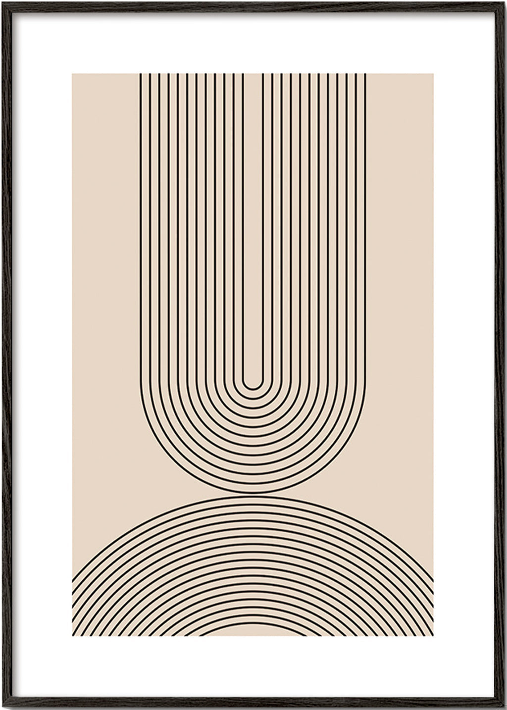 Cuadro minimalista de líneas arqueadas en beige – Black Frame