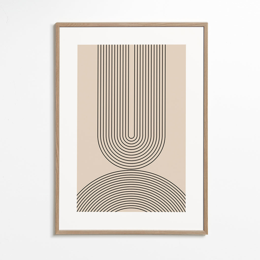 Cuadro minimalista de líneas arqueadas en beige – Oak Frame