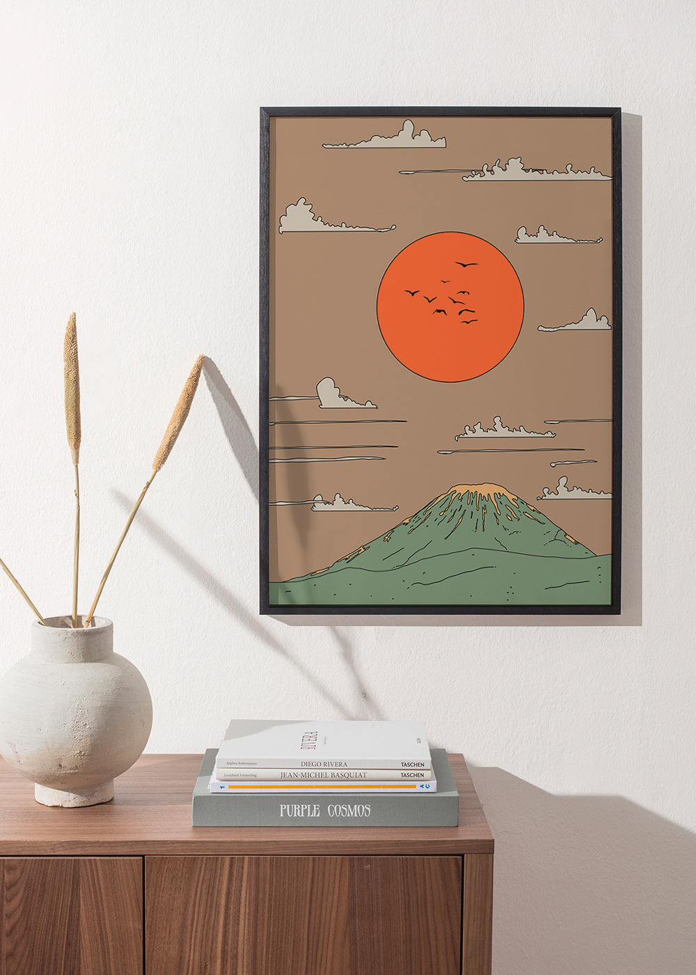 Ilustración japonesa con amanecer y monte estilizado – Product2