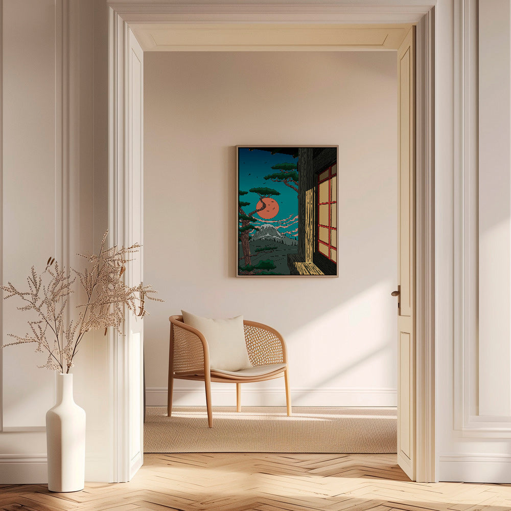 Cuadro de paisaje con pino y monte al atardecer – Canvas2