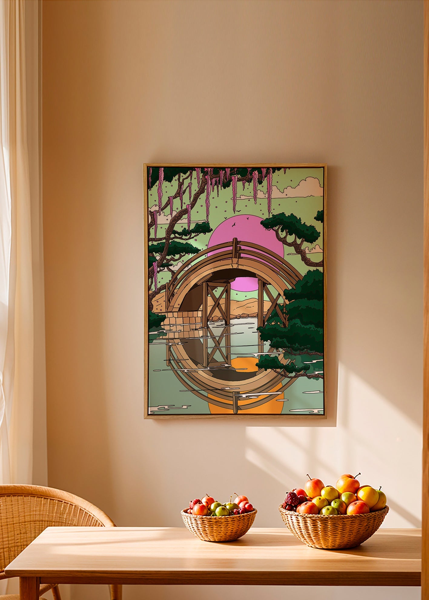 Cuadro de paisaje con puente arqueado y reflejo – Canvas2