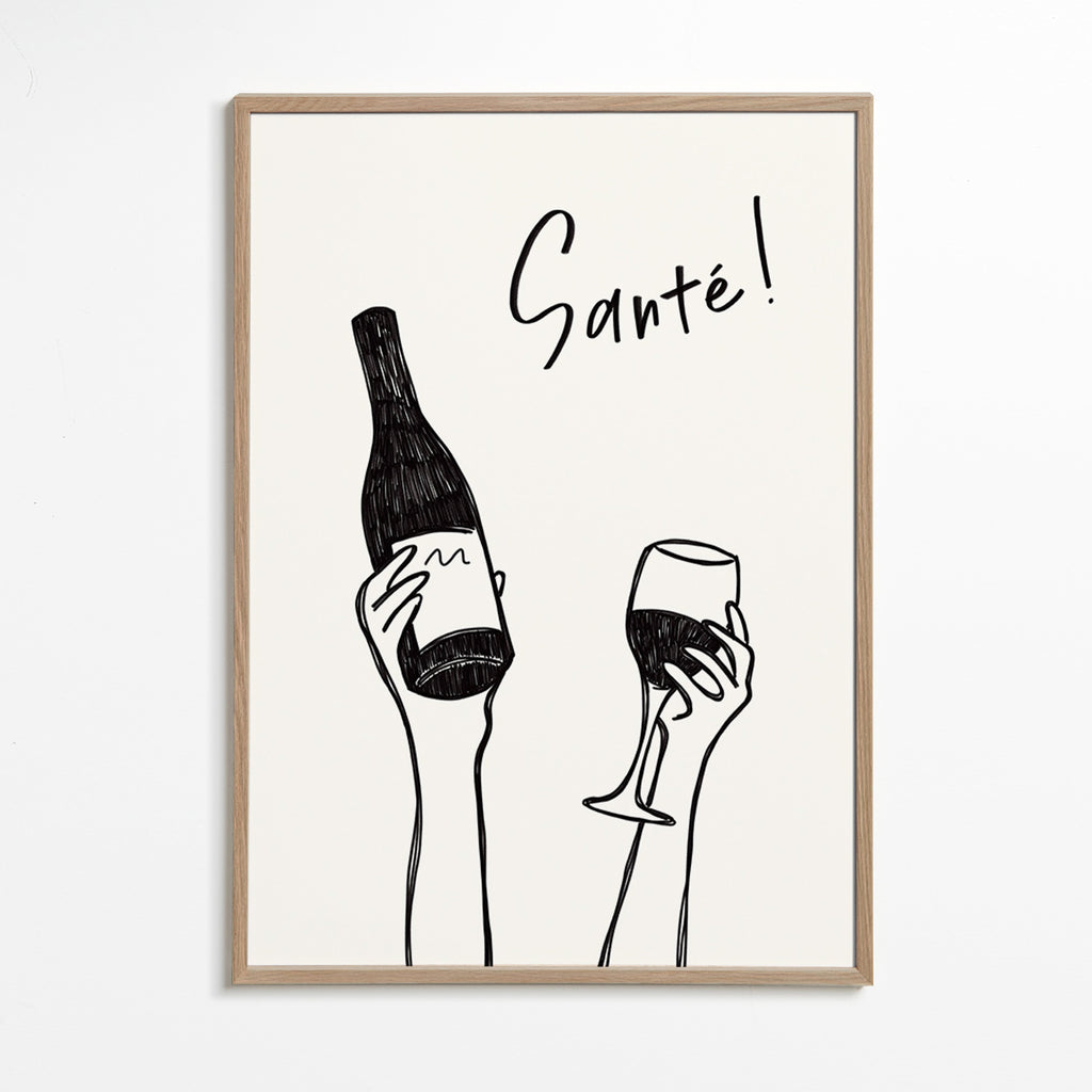 Cuadro de cocina con botella y copa – Oak Frame