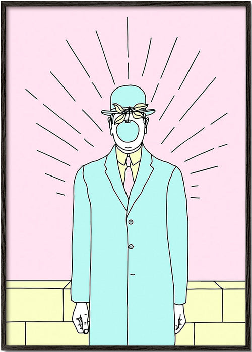Ilustración surreal de figura con manzana – Black Frame