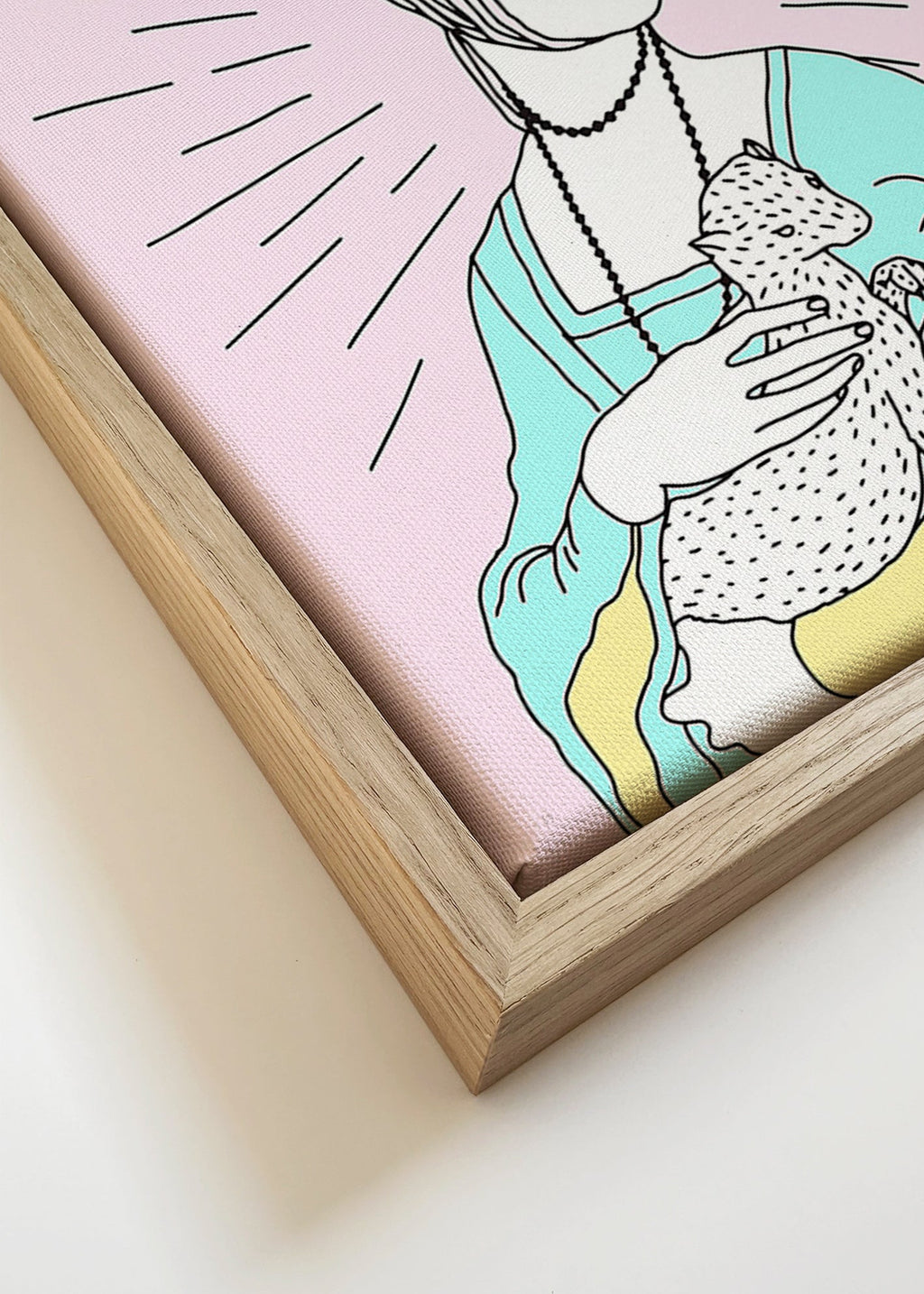 Ilustración: dama con armiño y fondo rosa – Canvas detail