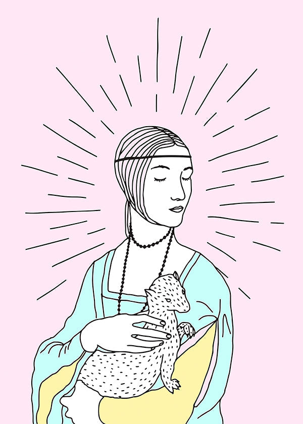 Ilustración: dama con armiño y fondo rosa