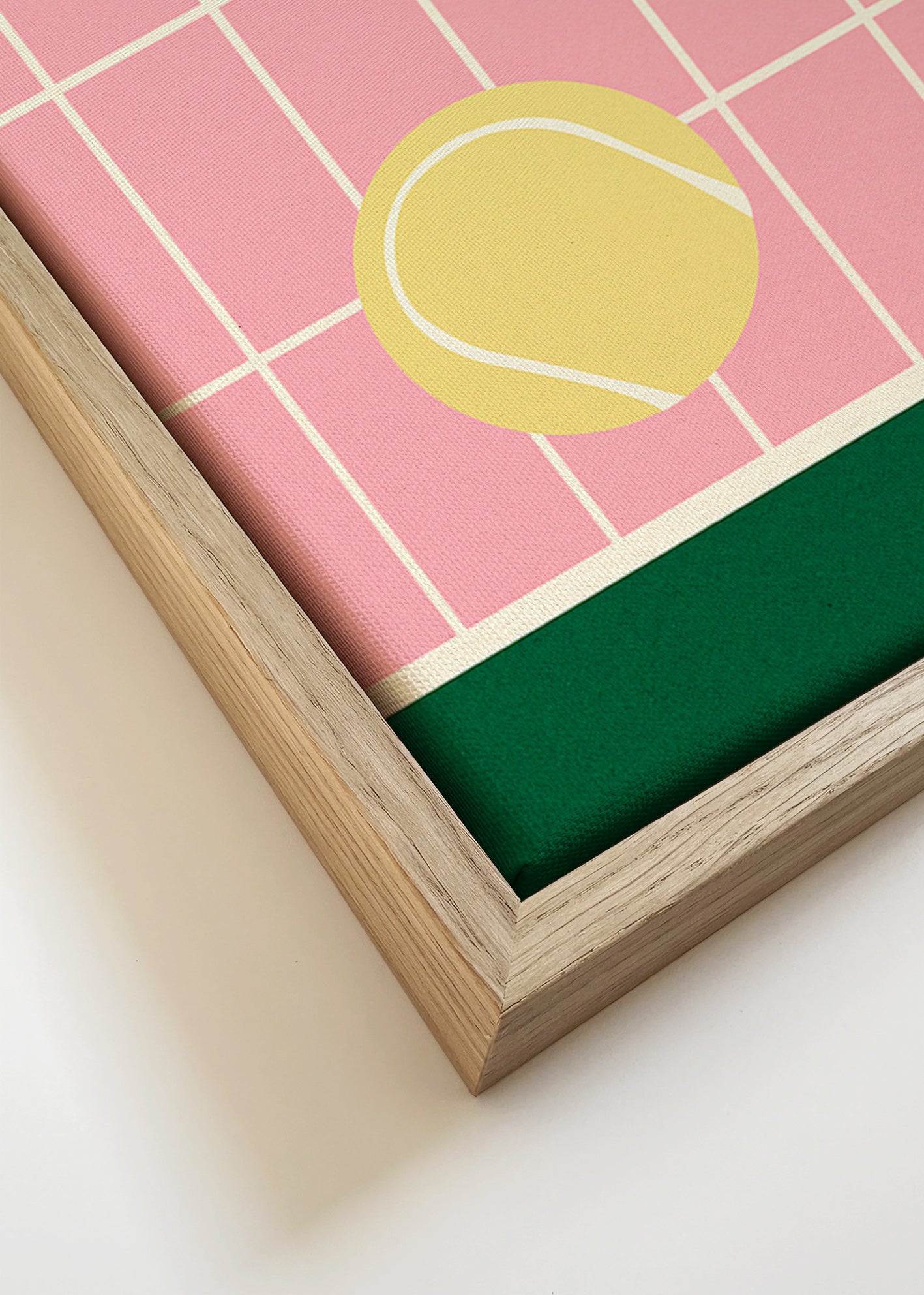 Cuadro deportivo con pelotas de tenis sobre rejilla rosa – Canvas detail