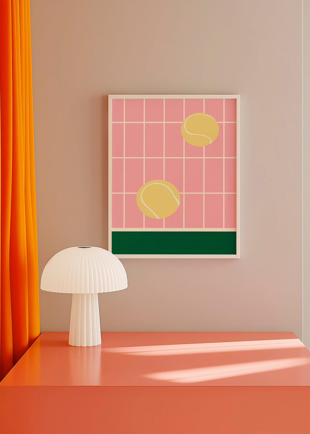 Cuadro deportivo con pelotas de tenis sobre rejilla rosa – Product3