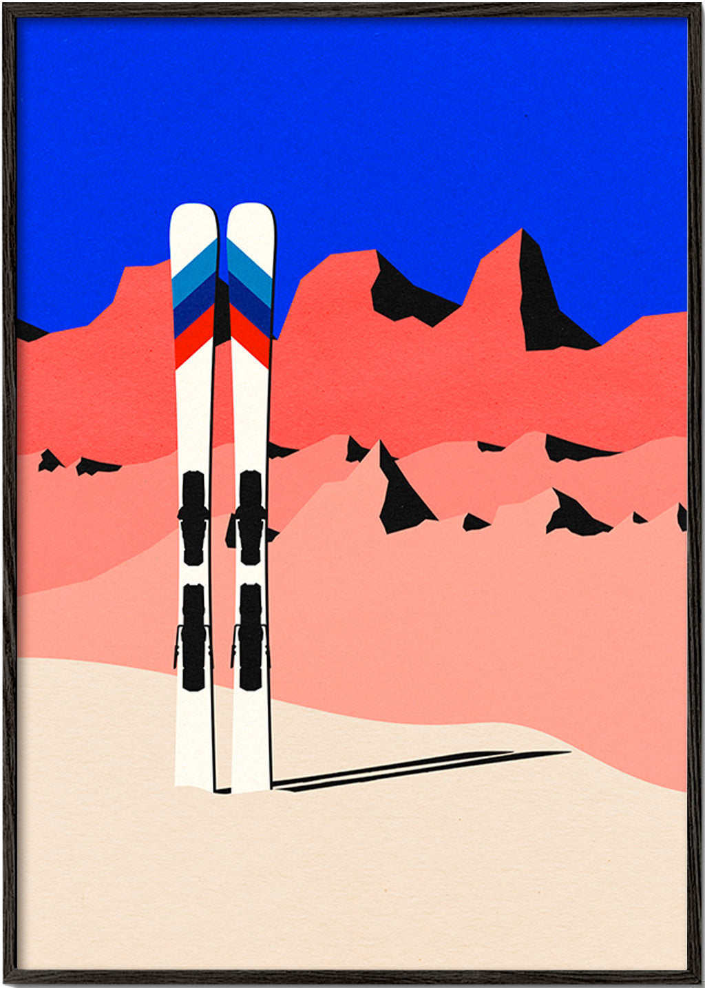 Cuadro deportivo con esquís sobre paisaje geométrico – Black Frame