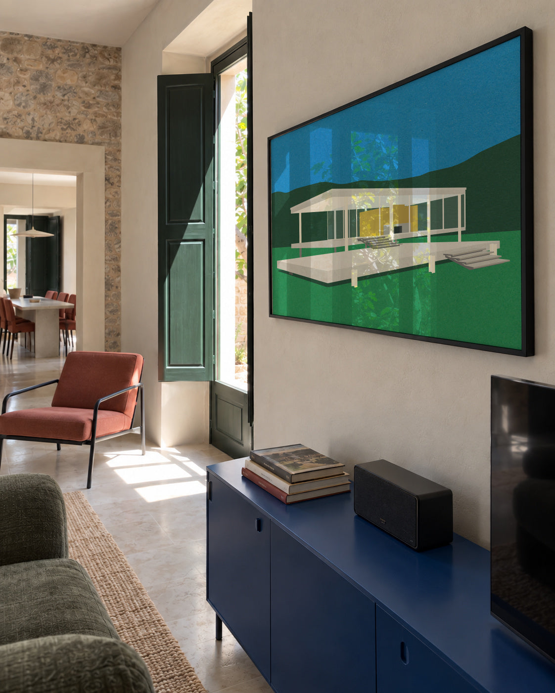 Ludwig Mies Van Der Rohe Farnsworth House - Framed poster in an interior