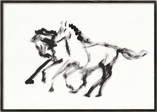 Cuadro de caballos en tinta gestual – Black Frame