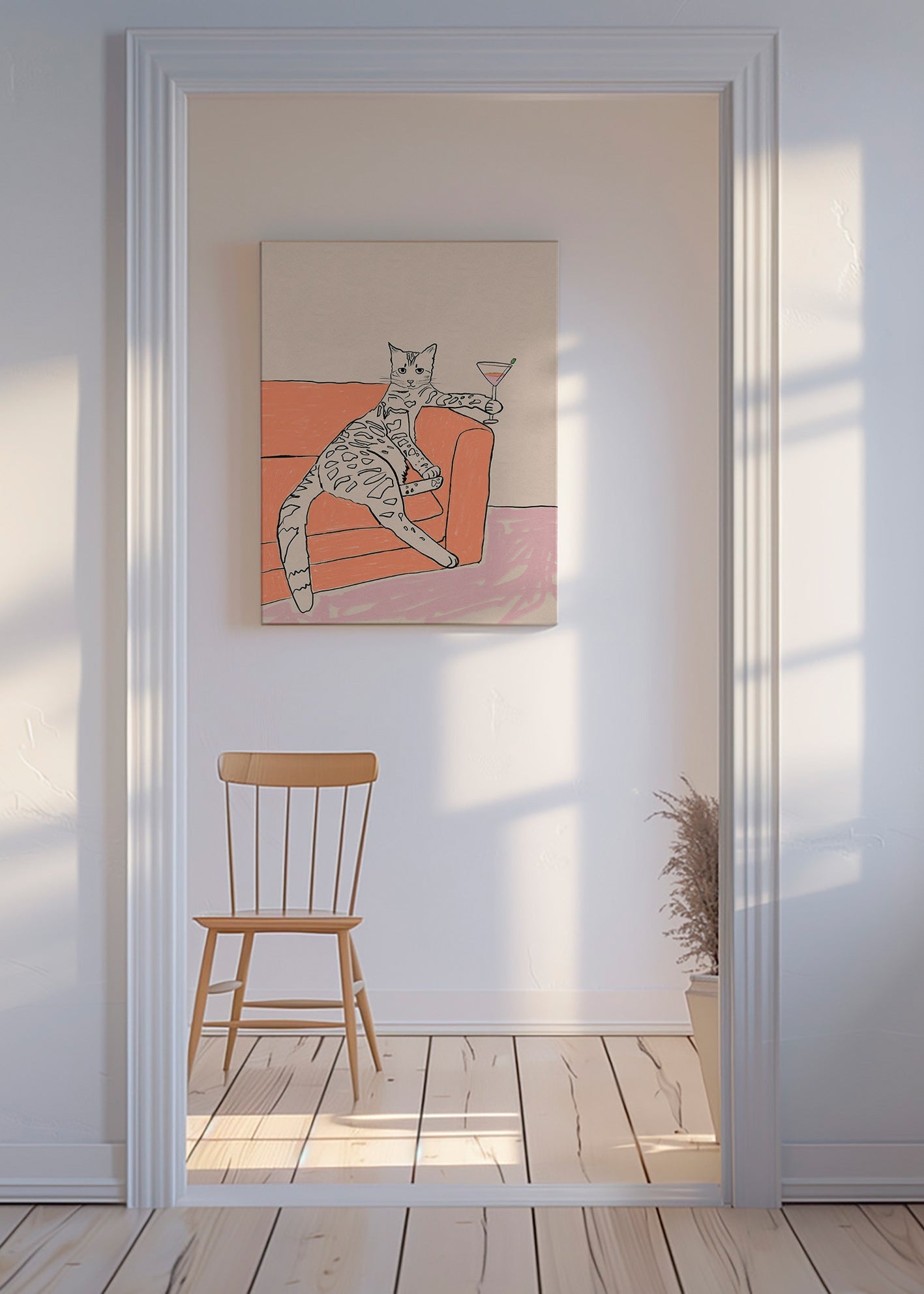 Cuadro de cocina: gato con cóctel sobre sofá – Canvas