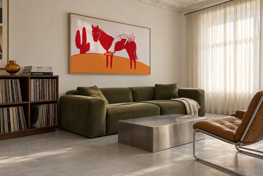 Day of rest COW GIRL - Framed canvas in an interior