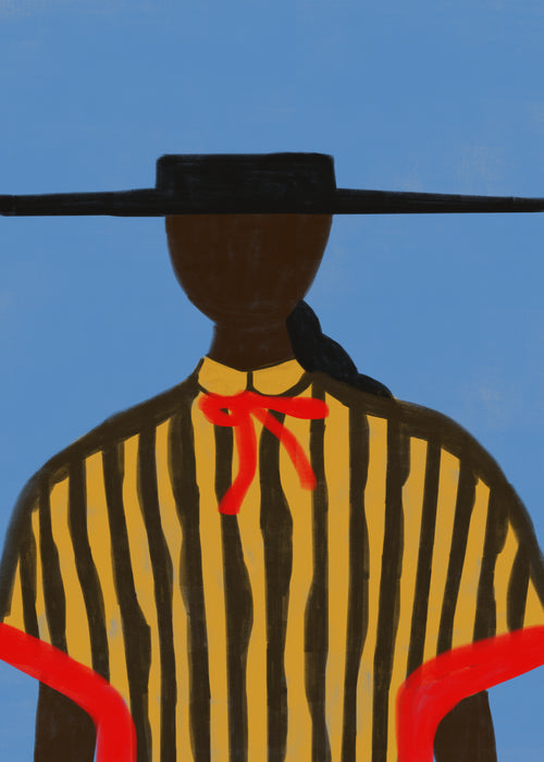 Bold Hat Woman and Stripes New Mexico Style - Unframed art print
