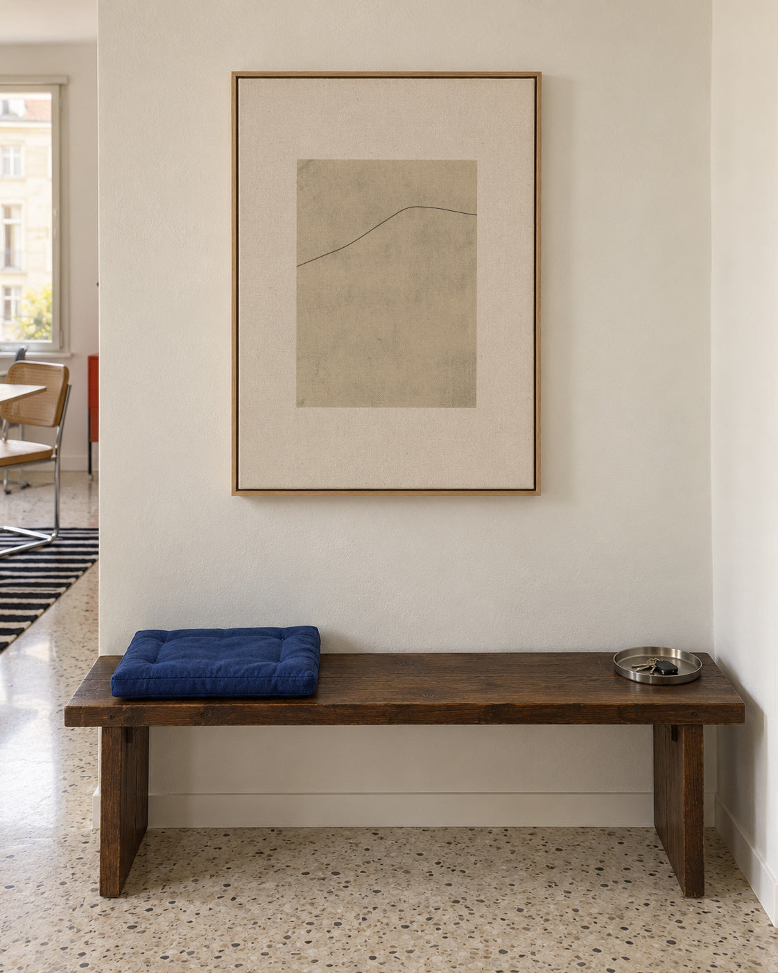 Line on Whispered Beige - Framed canvas in an interior
