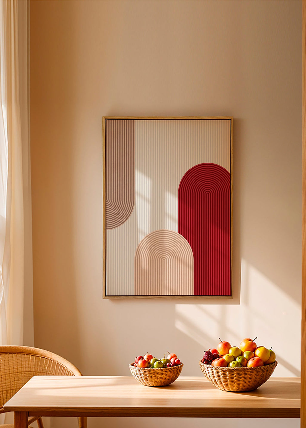 Cuadro geométrico con arcos rojo y beige – Canvas1