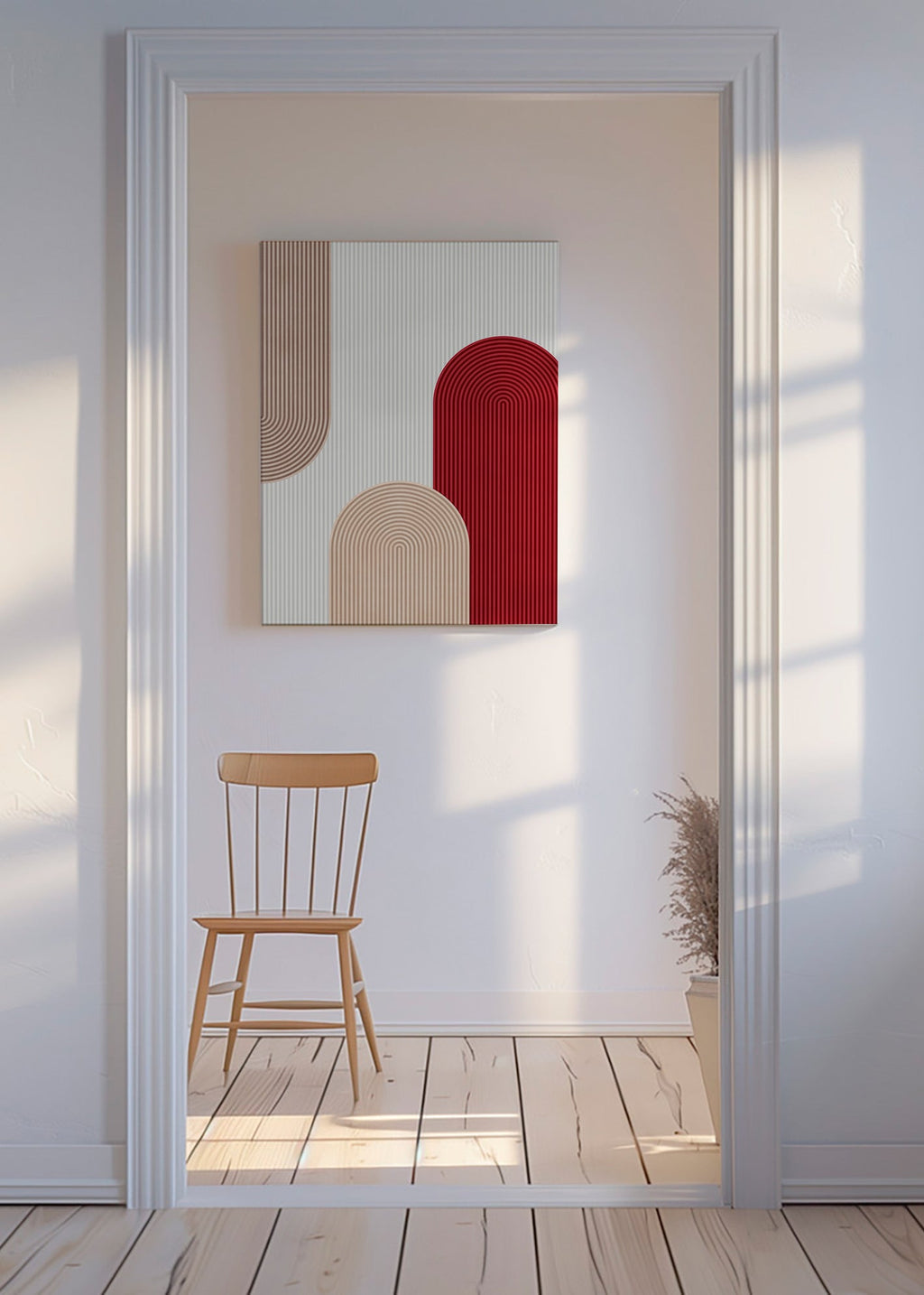 Cuadro geométrico con arcos rojo y beige – Canvas