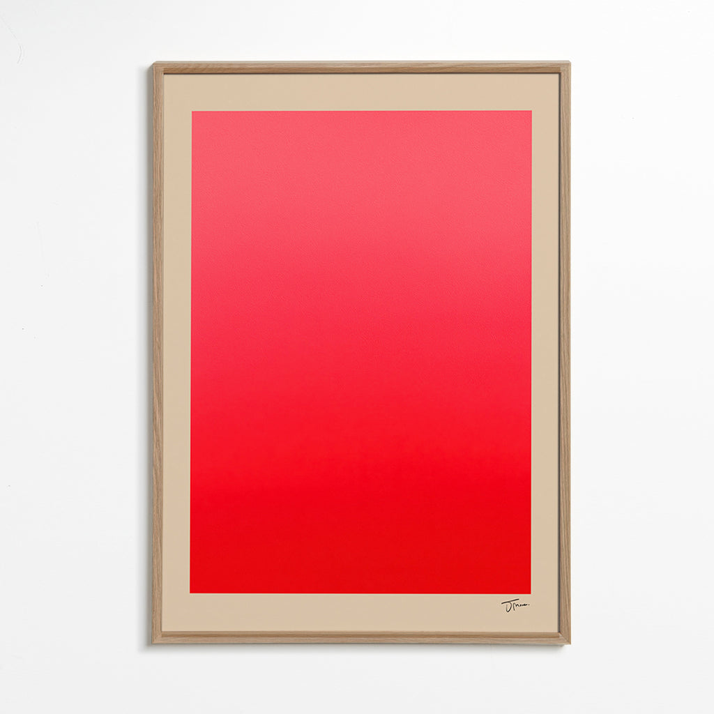 Cuadro abstracto en degradado rojo con firma minimal – Oak Frame