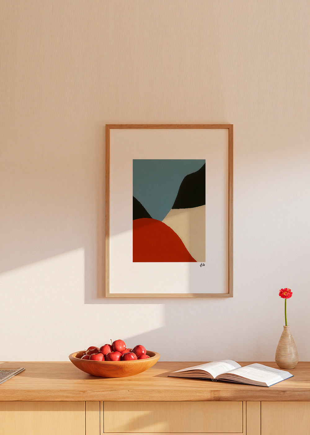 Cuadro abstracto en manchas orgánicas terracota y azul – Product3