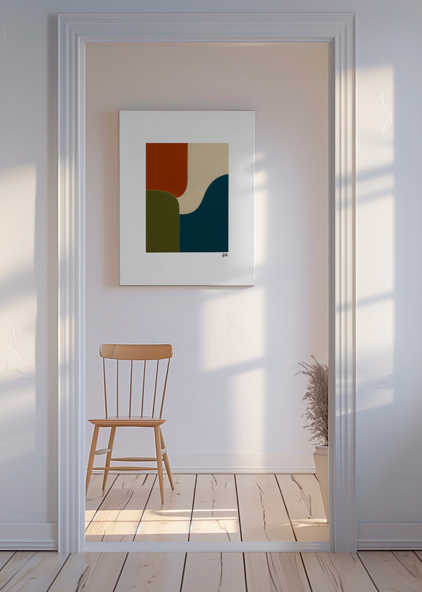 Cuadro geométrico con curvas y bloques de color – Canvas