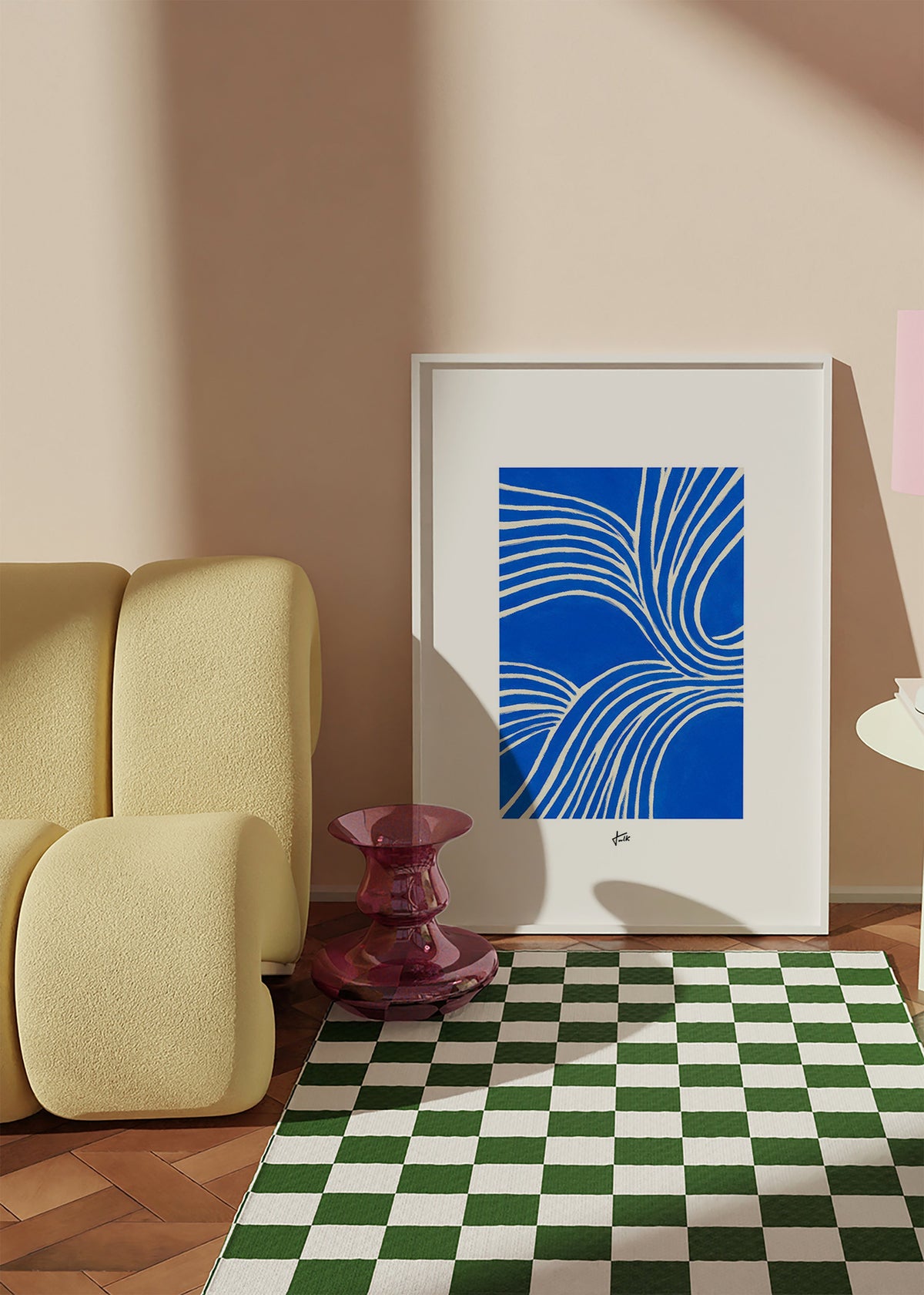 Cuadro abstracto azul con líneas ondulantes – Product1