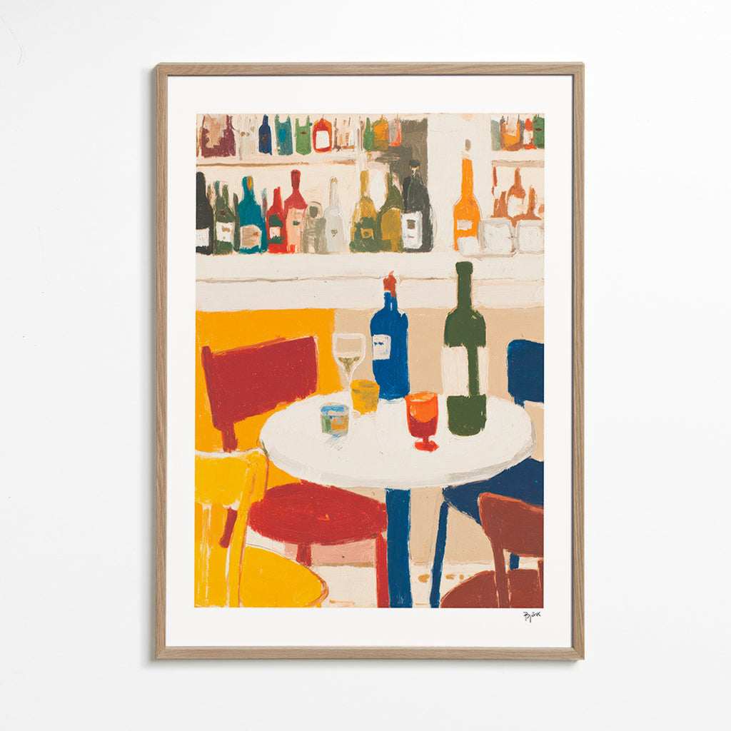 Cuadro de cocina con bistró y botellas – Oak Frame