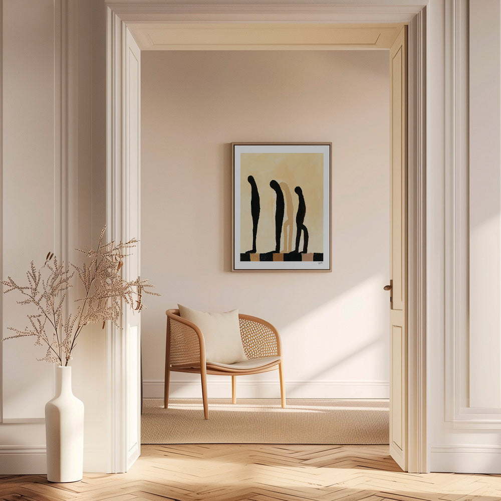 Cuadro abstracto de figuras alargadas sobre beige – Canvas2